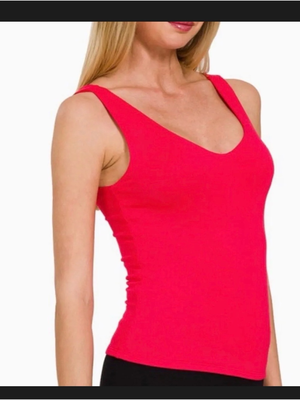Zenana Outfitters Rayon Double-Layered V-Neck Tank in Red